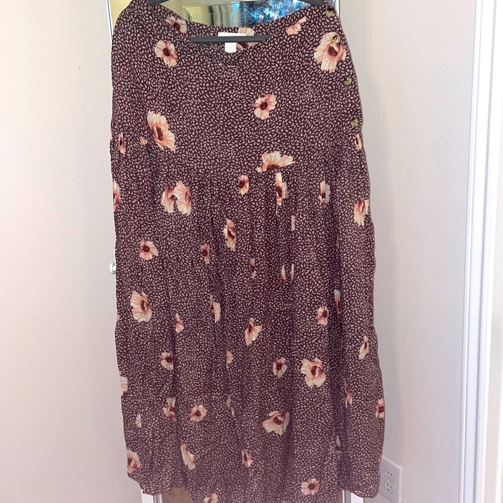 H&M Brown Floral Maxi Skirt